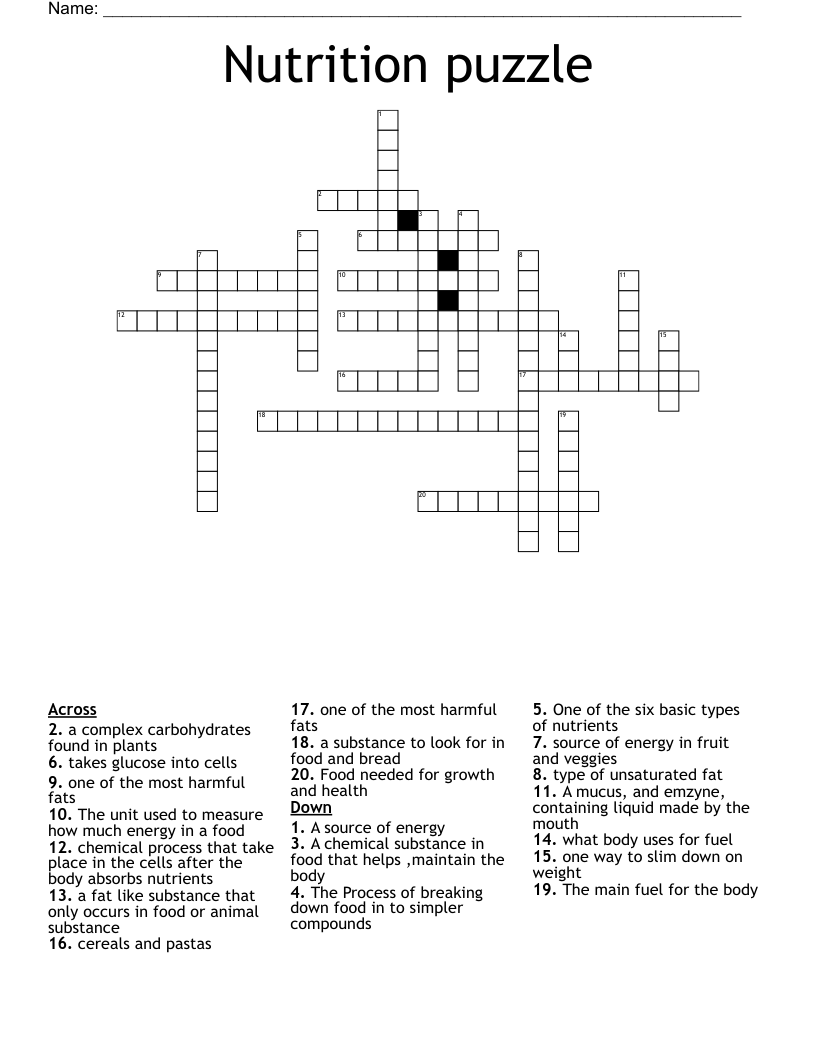 Nutrition puzzle Crossword