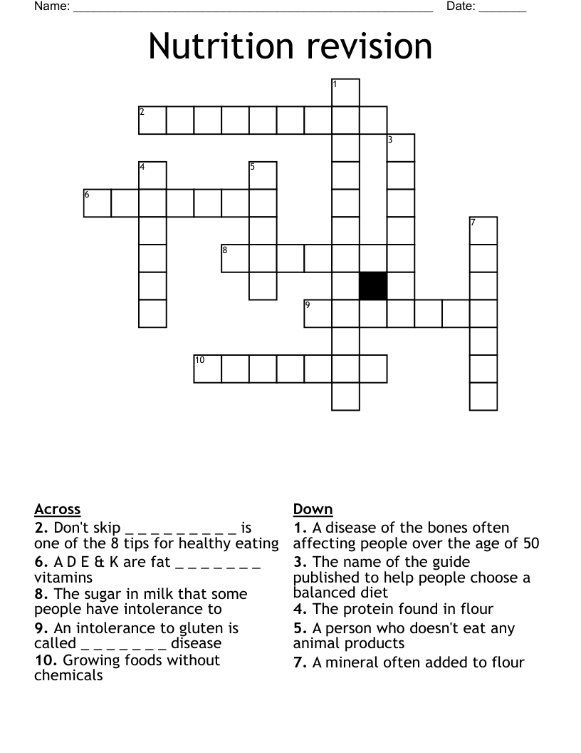Nutrition revision Crossword