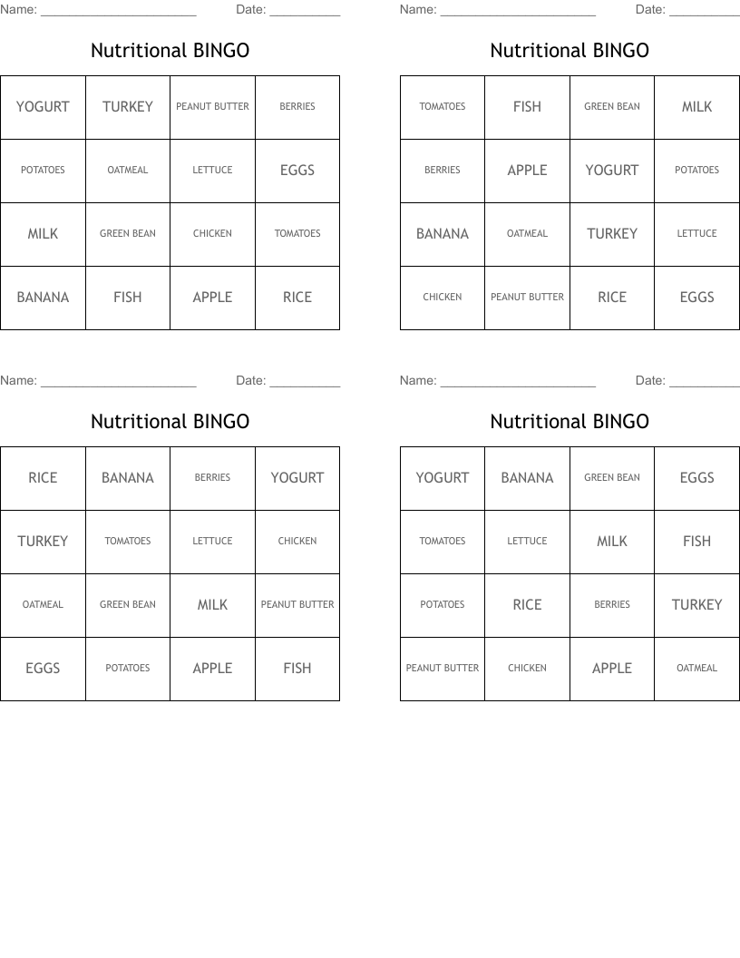 Nutritional BINGO
