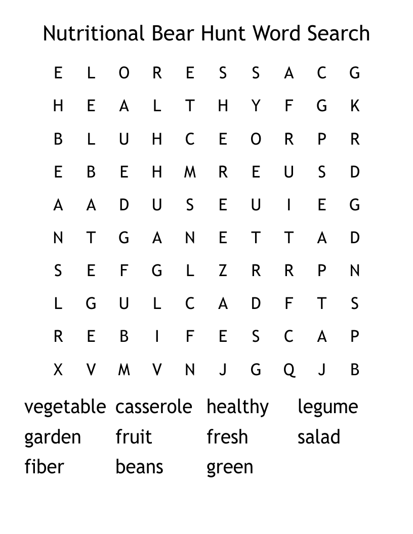 Nutritional Bear Hunt Word Search