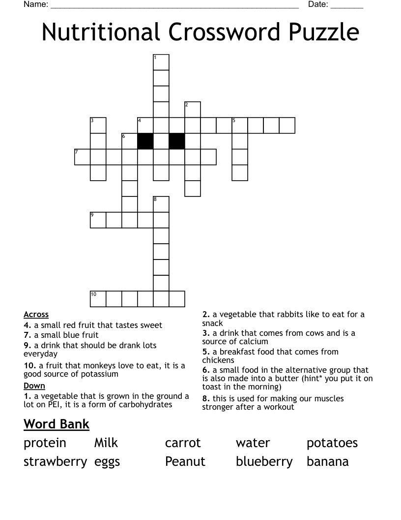 Nutritional Crossword Puzzle