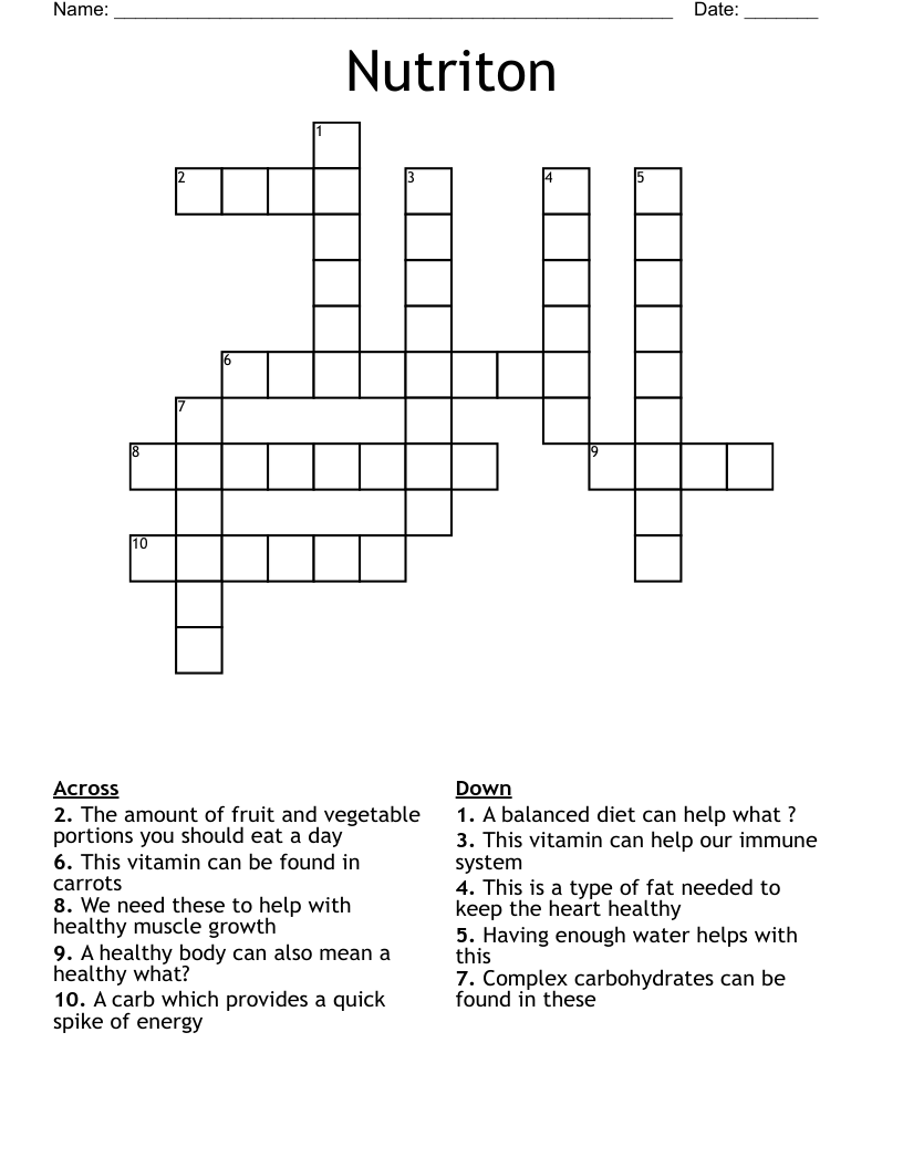 Nutriton  Crossword