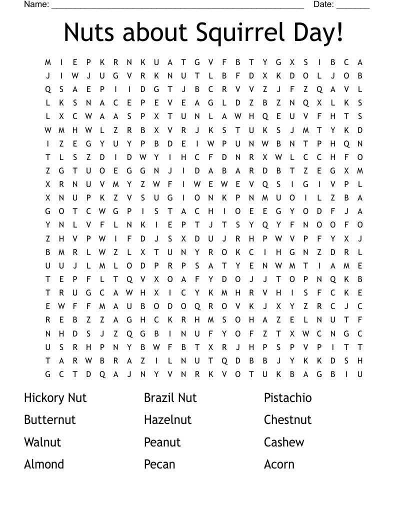 Nuts about Squirrel Day! Word Search