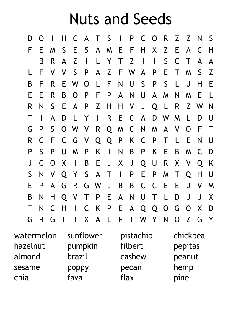 Nuts and Seeds Word Search