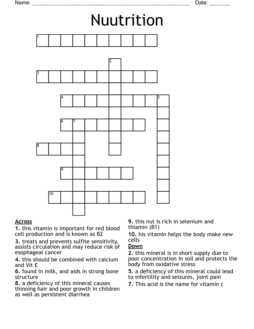 Nuutrition Crossword