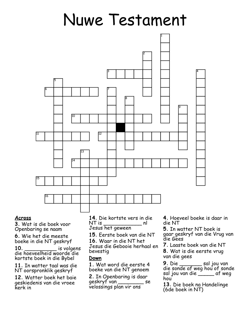 Nuwe Testament Crossword