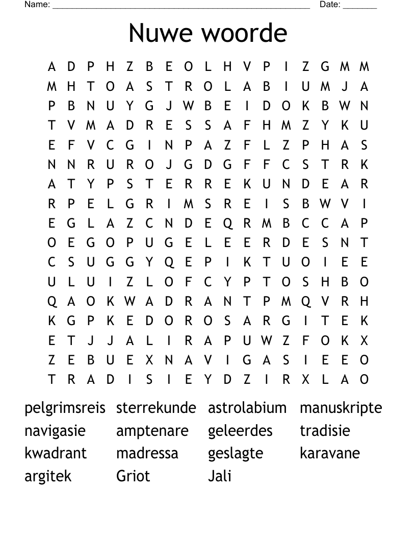 Nuwe woorde Word Search
