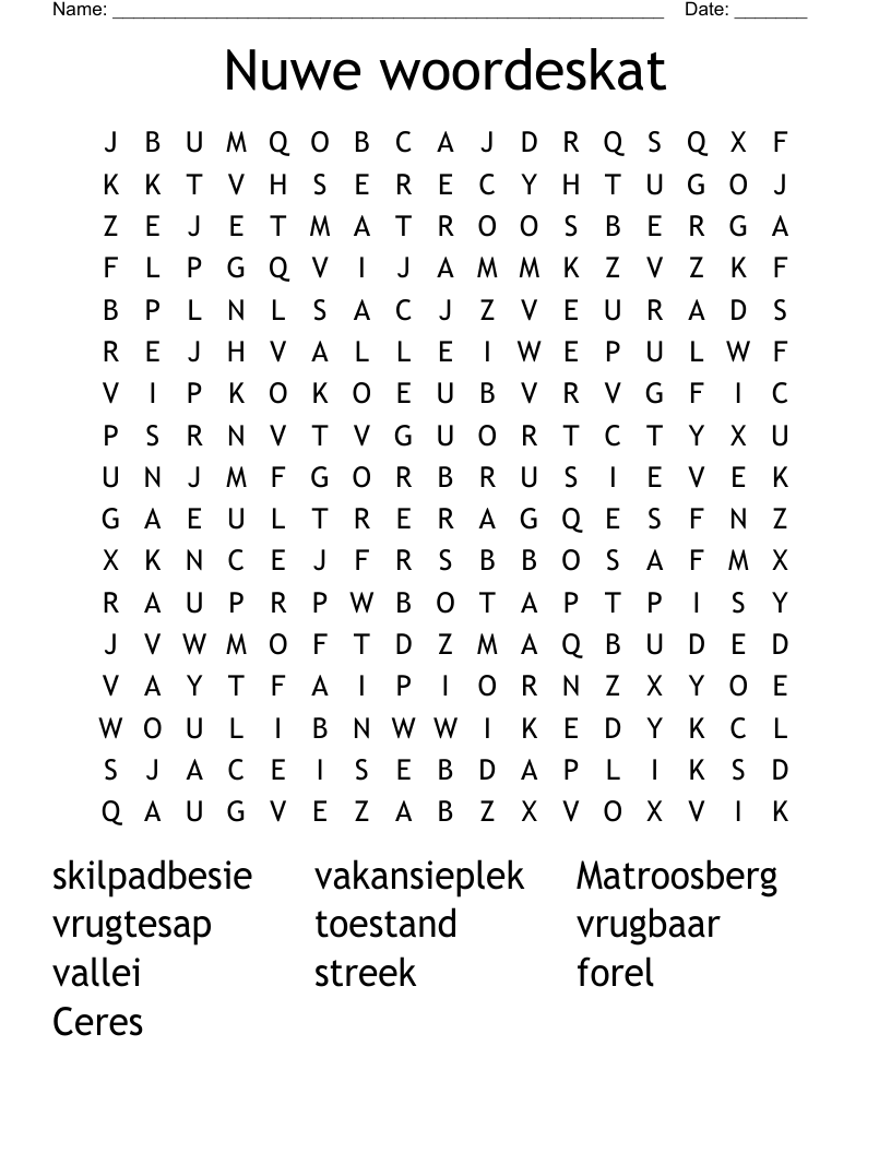 Nuwe woordeskat Word Search