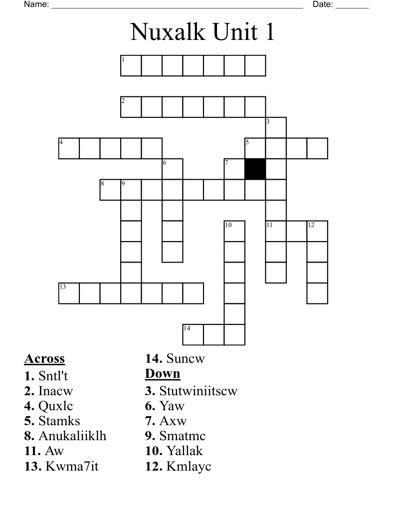 Nuxalk Unit 1 Crossword