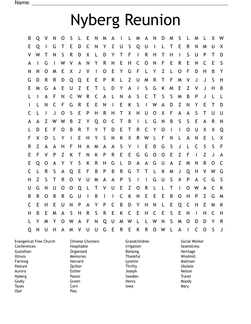 Nyberg Reunion Word Search