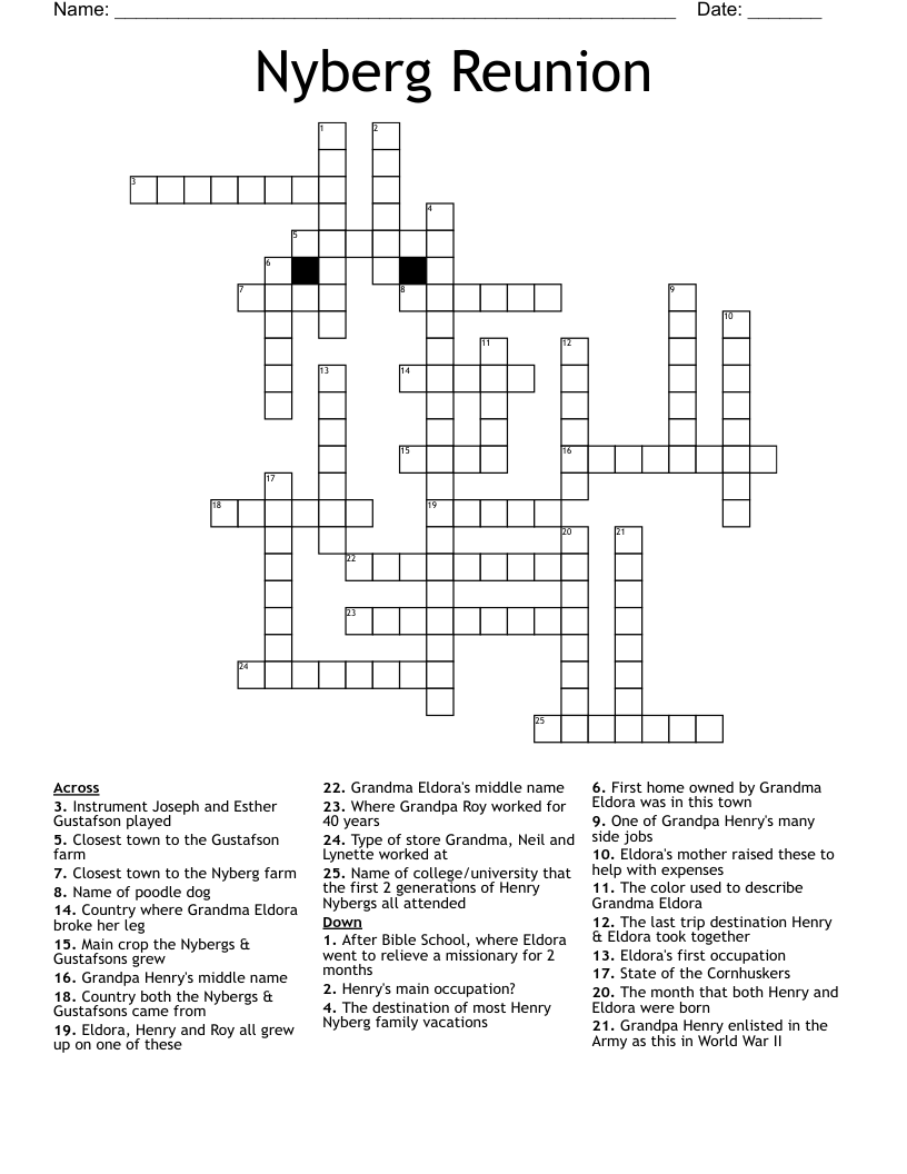 Nyberg Reunion Crossword