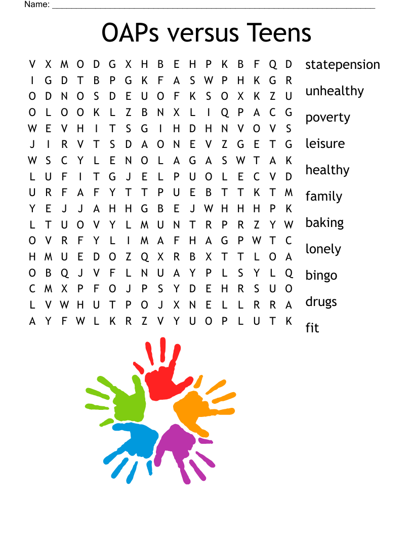 OAPs versus Teens Word Search