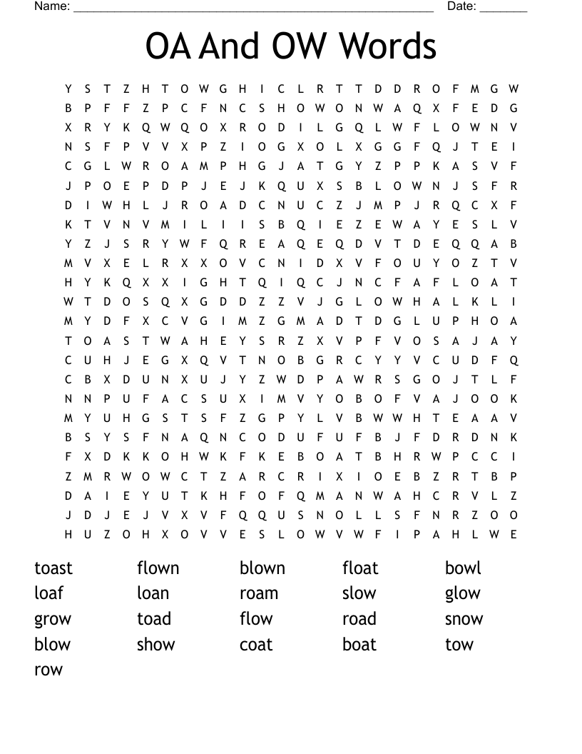 OA And OW  Words Word Search