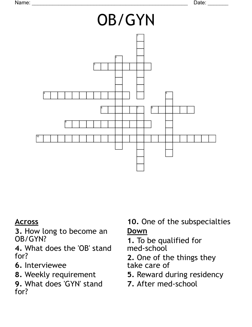 OB/GYN Crossword