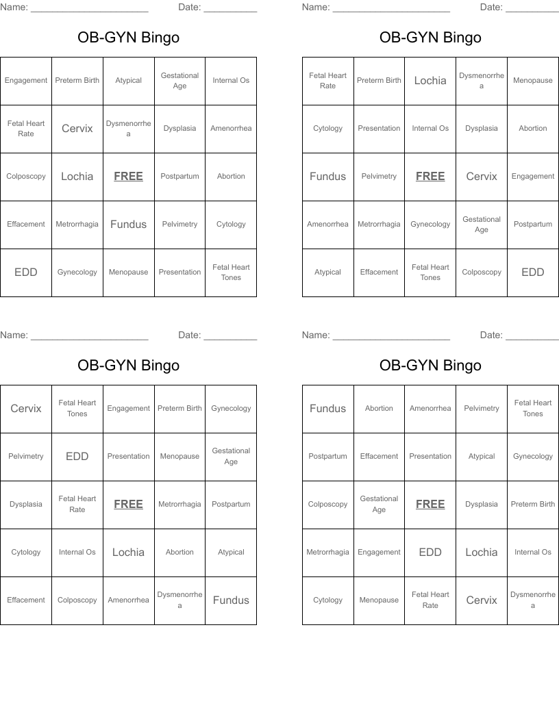 OB-GYN Bingo