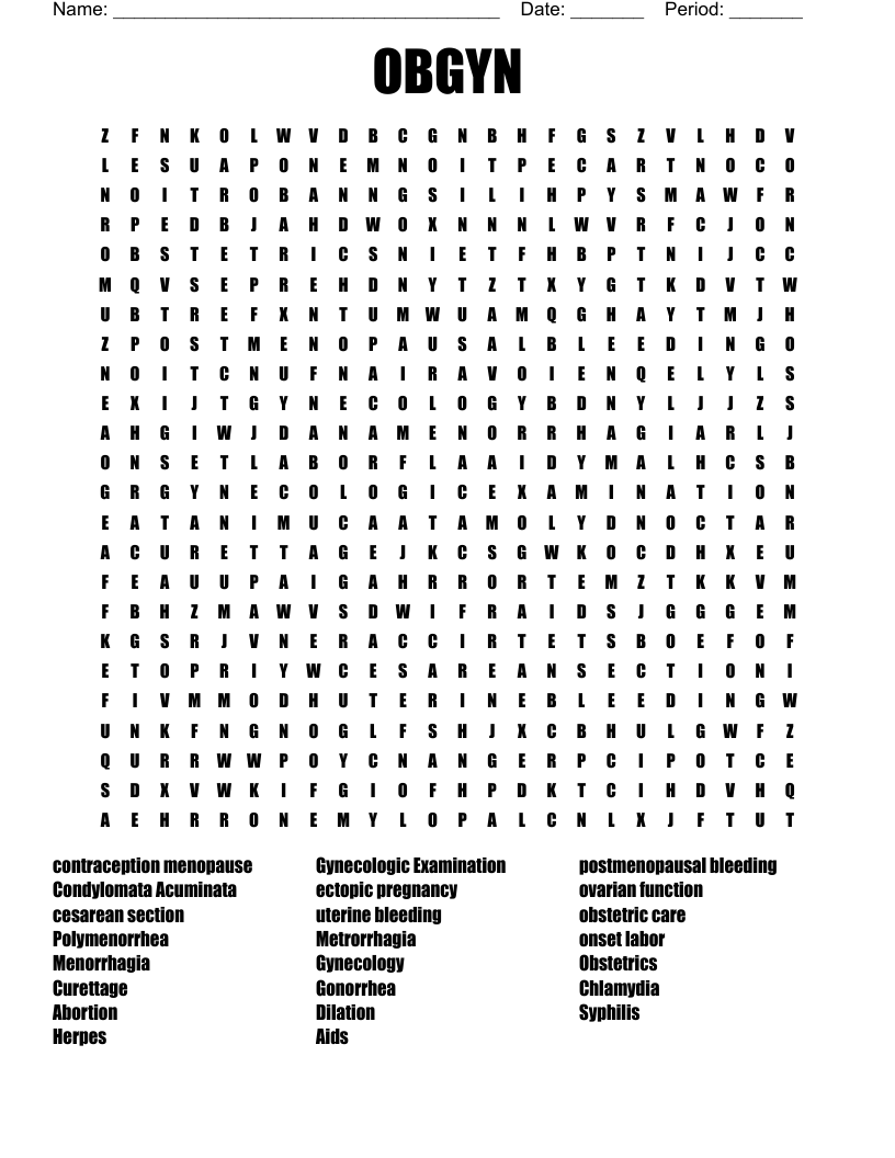 OBGYN  Word Search