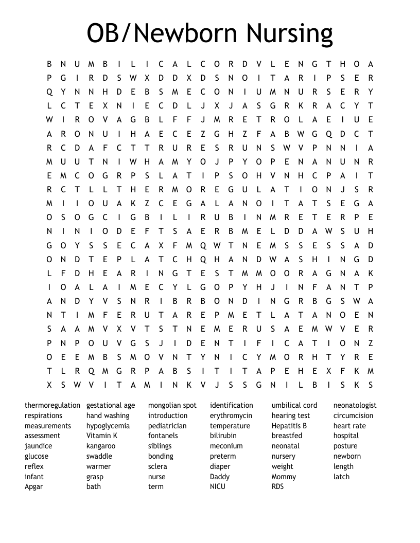 OB/Newborn Nursing Word Search