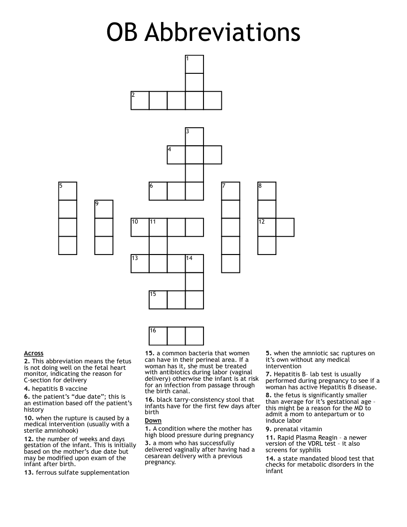 OB Abbreviations Crossword