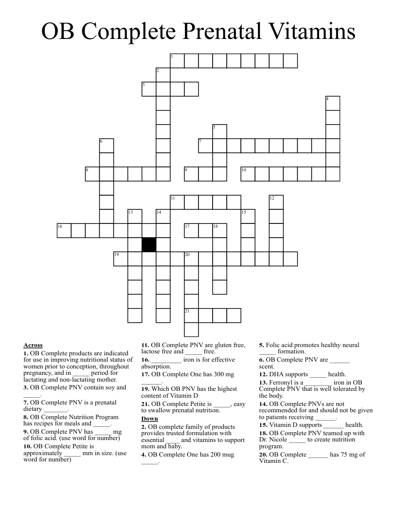 OB Complete Prenatal Vitamins Crossword