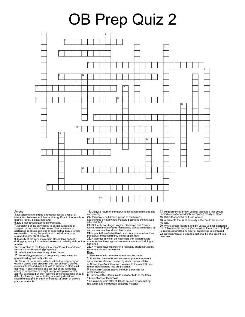 OB Prep Quiz 2 Crossword