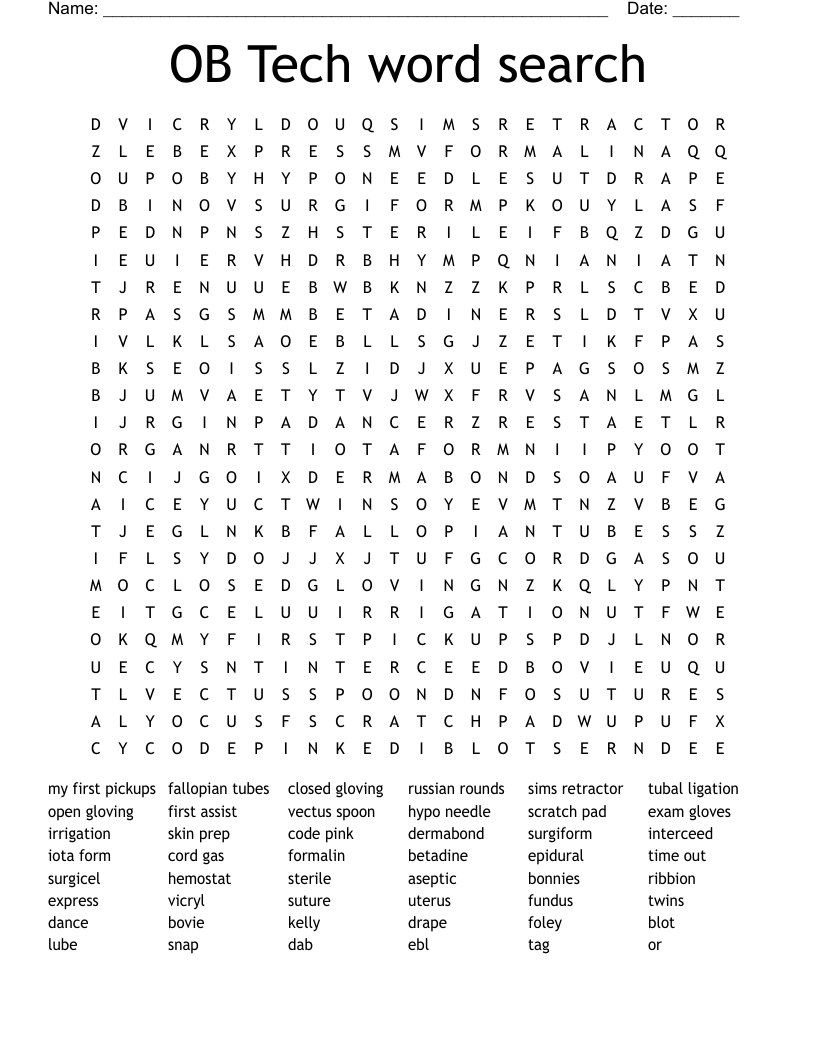 OB Tech word search