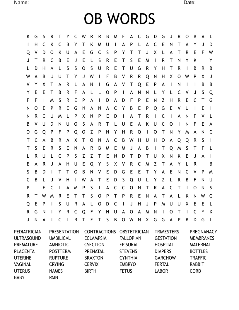 OB WORDS Word Search