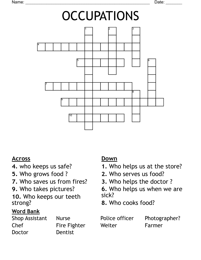 OCCUPATIONS Crossword