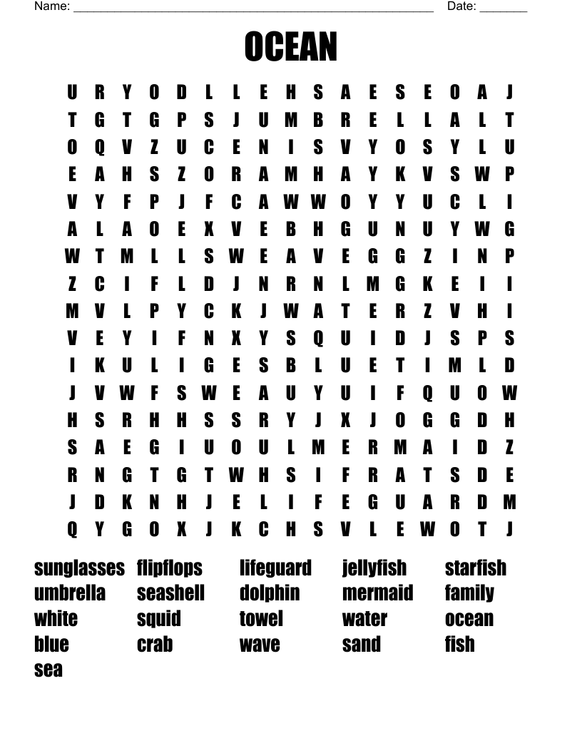 OCEAN Word Search