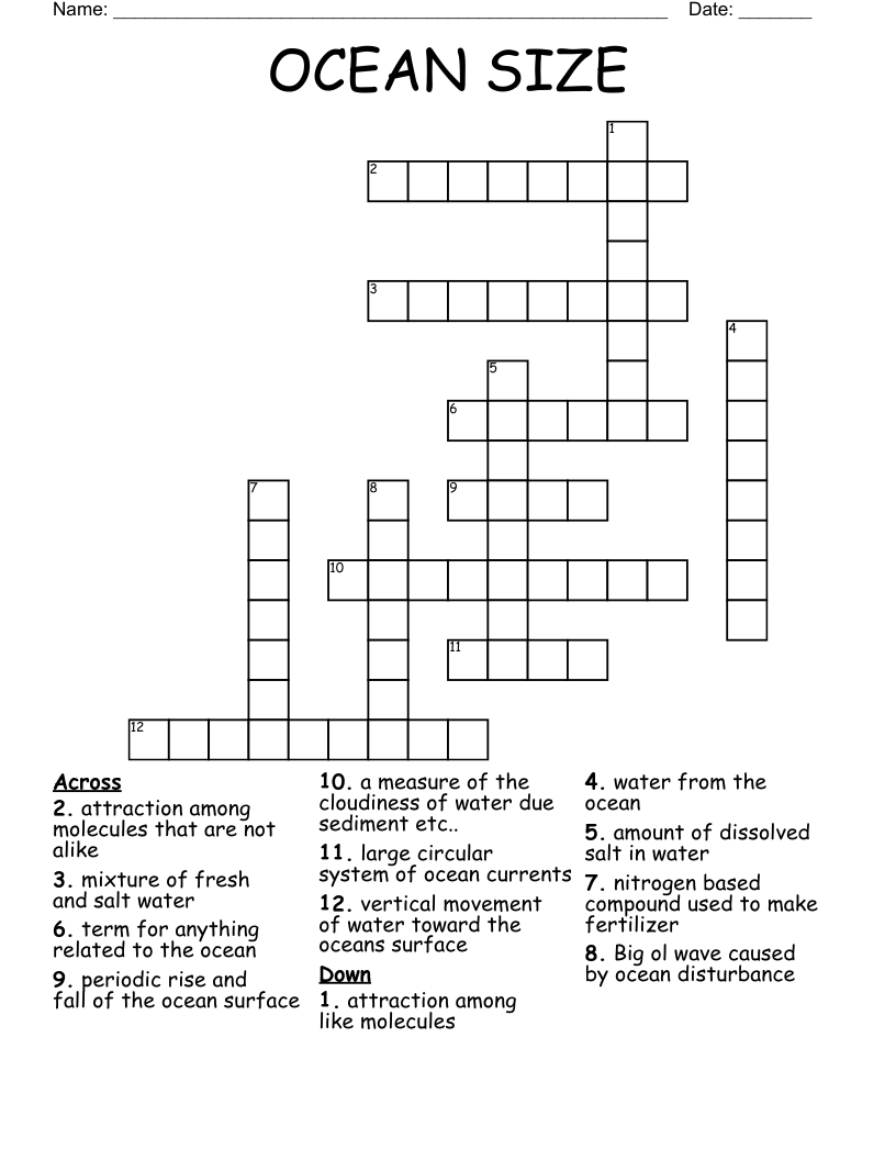 OCEAN SIZE Crossword