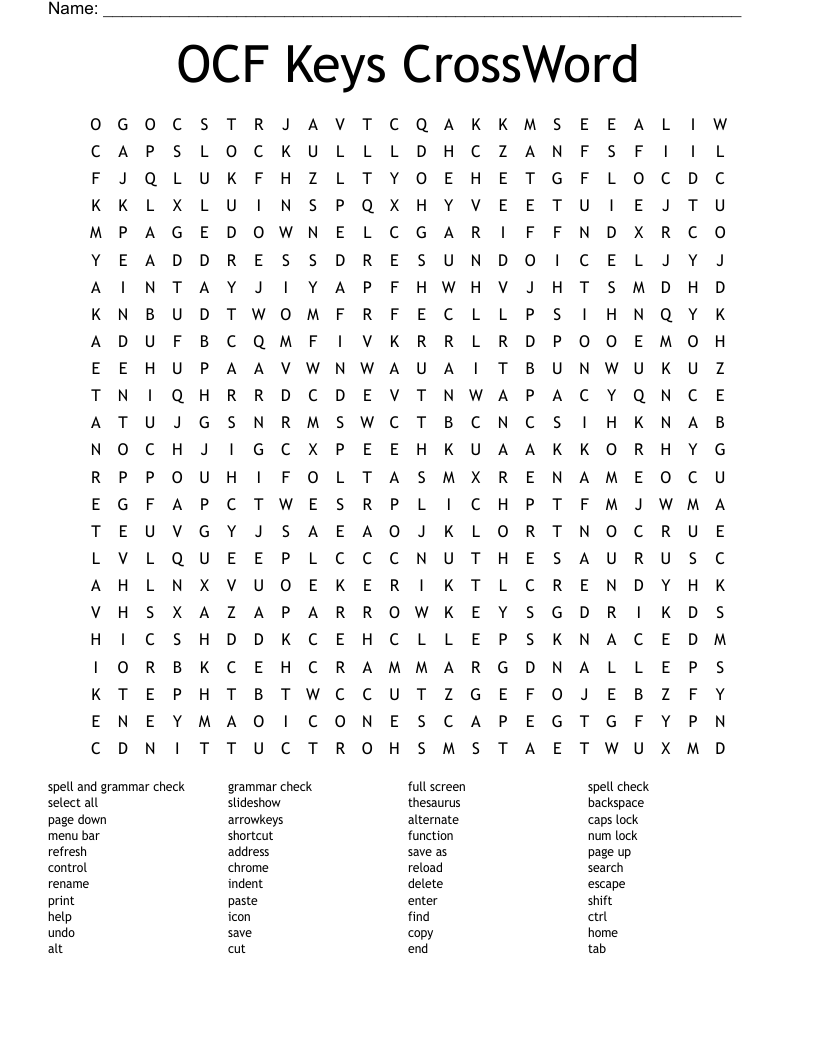 OCF Keys CrossWord Word Search