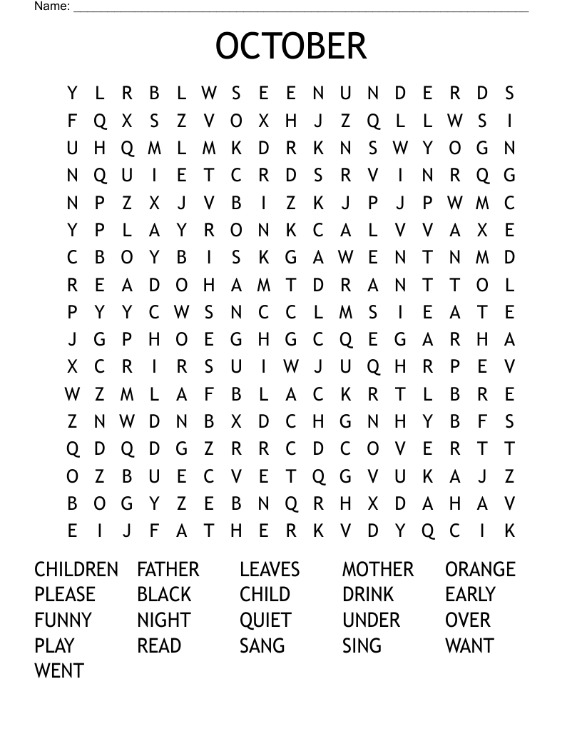 OCTOBER Word Search
