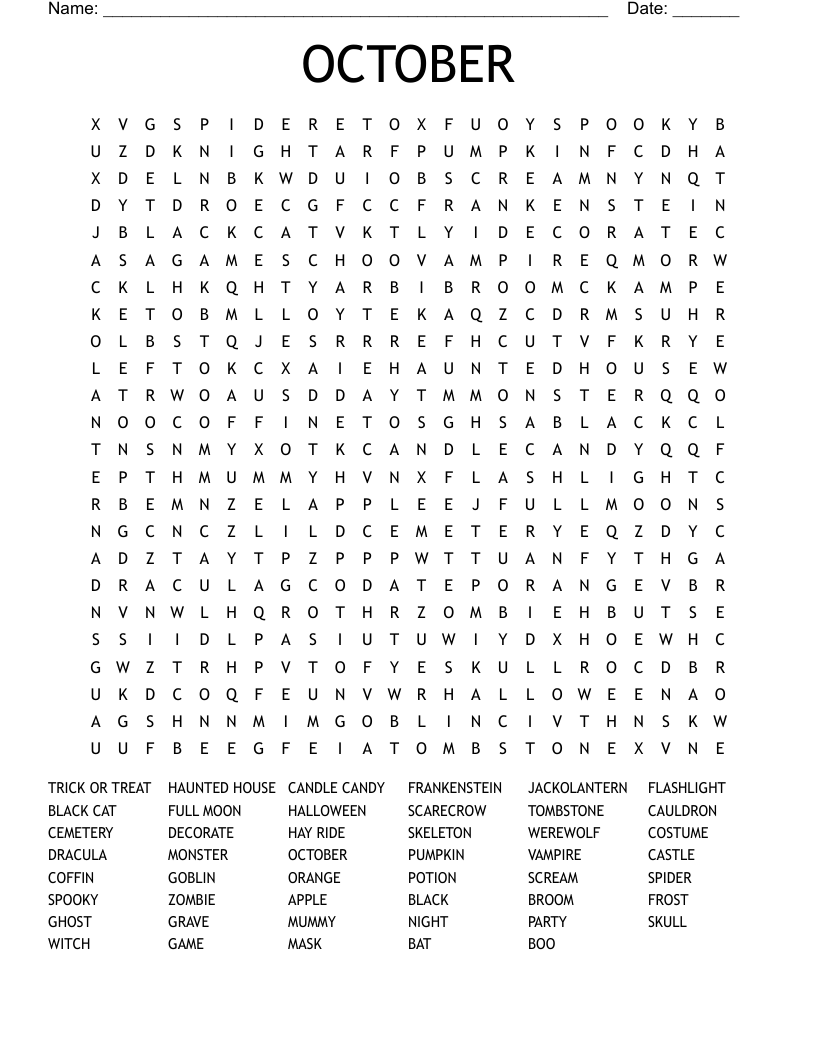 OCTOBER Word Search