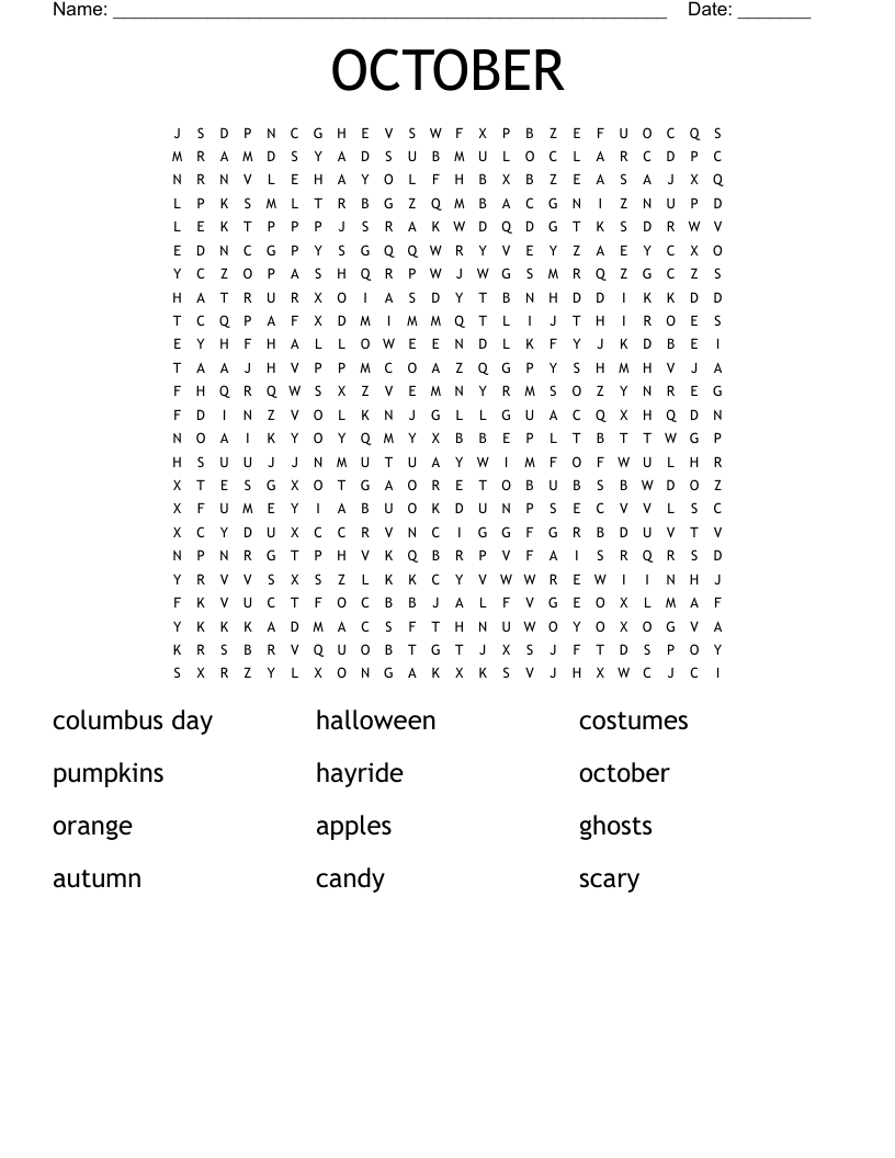 OCTOBER Word Search