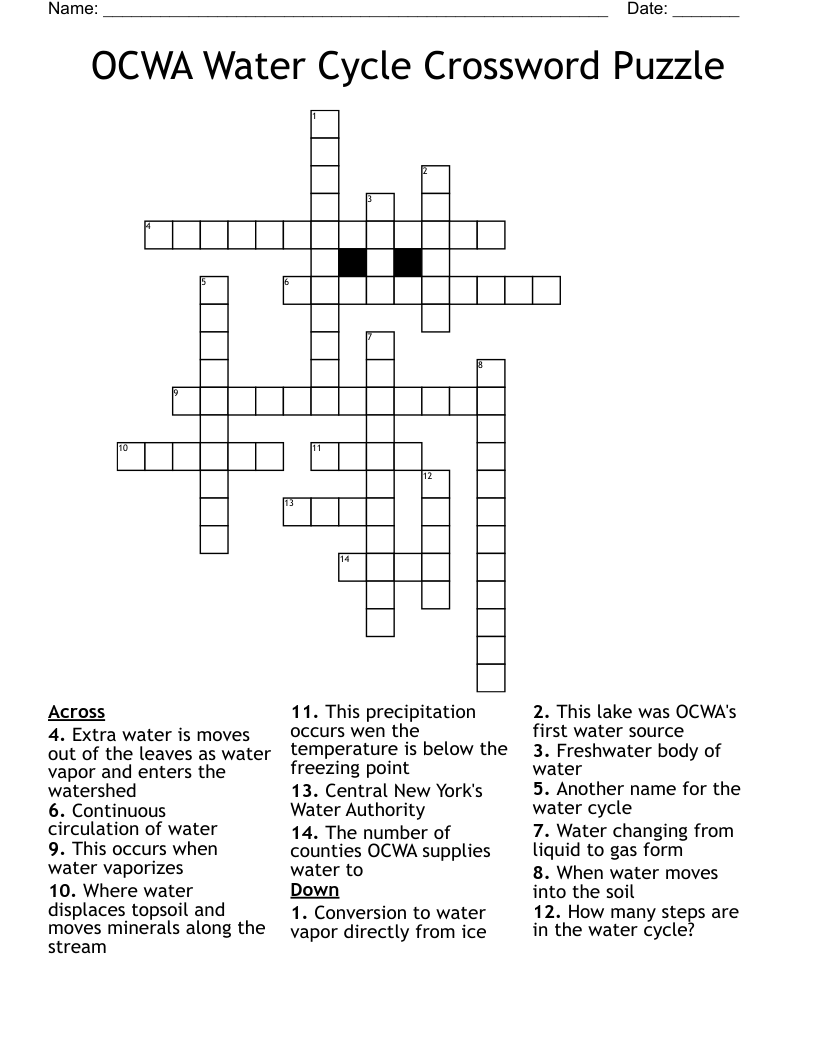 OCWA Water Cycle Crossword Puzzle 