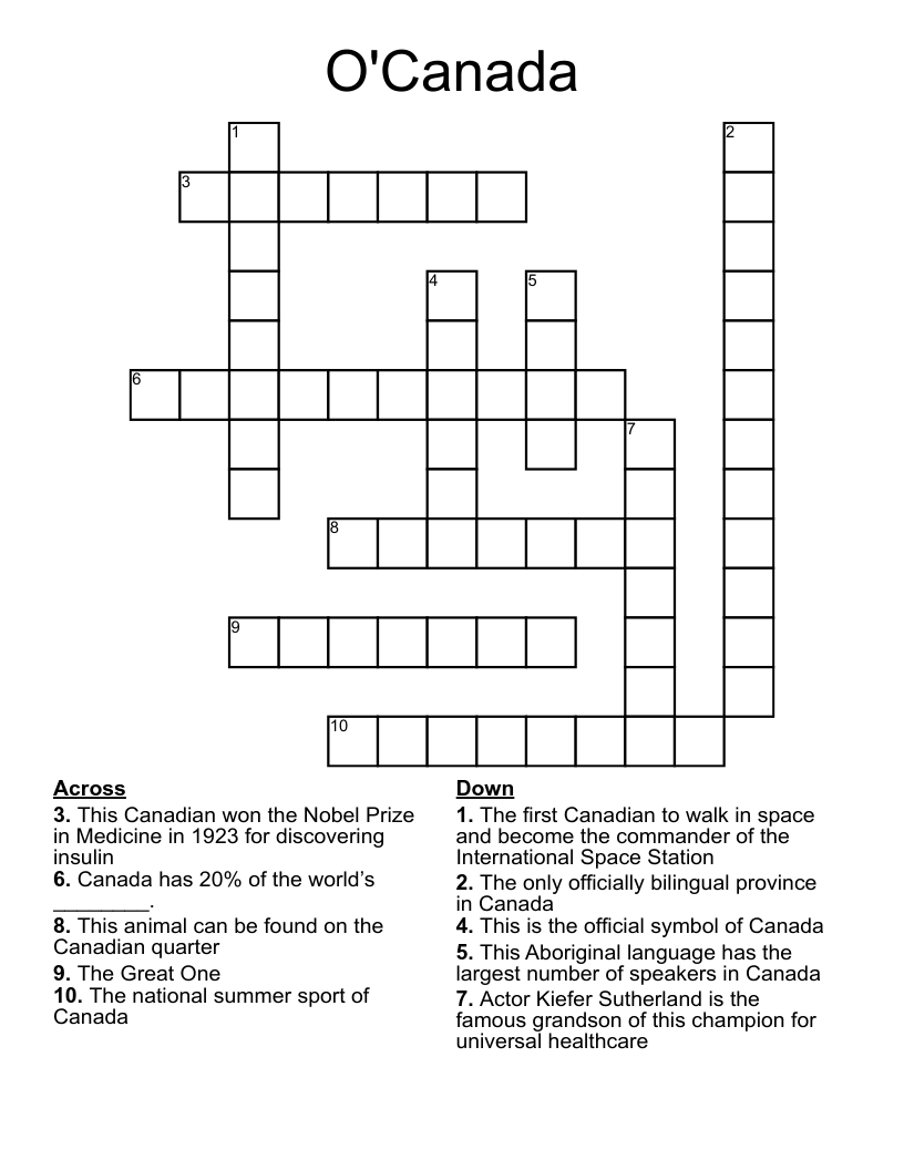 O'Canada Crossword