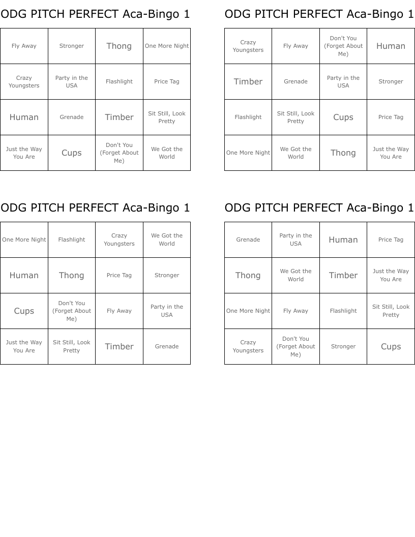 ODG PITCH PERFECT Aca-Bingo 1