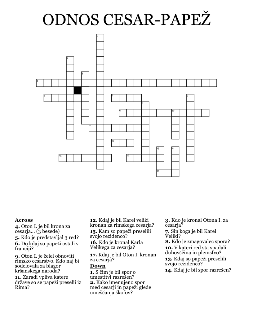 ODNOS CESAR-PAPEŽ Crossword