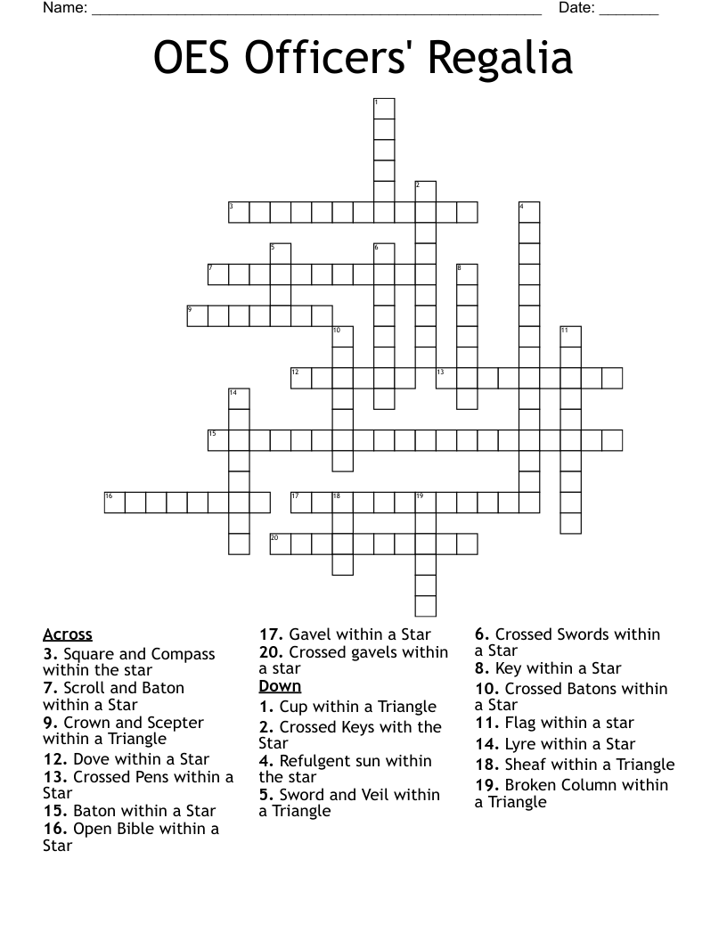 OES Officers' Regalia Crossword