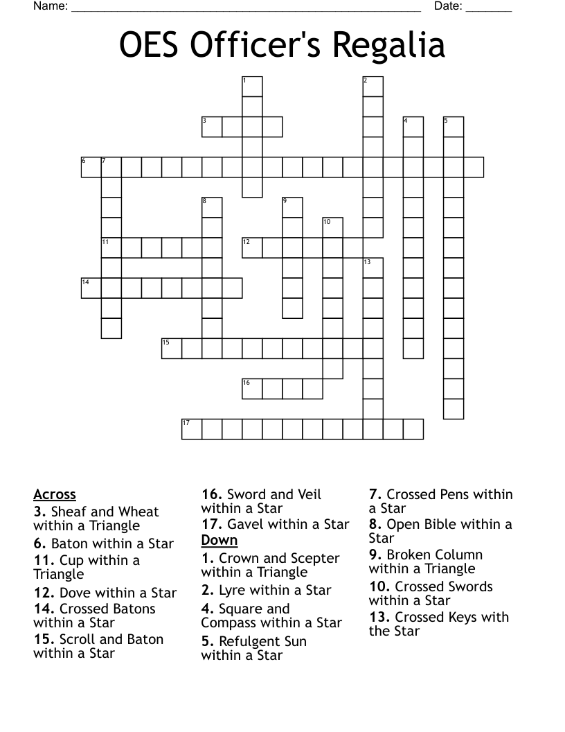 OES Officer's Regalia Crossword