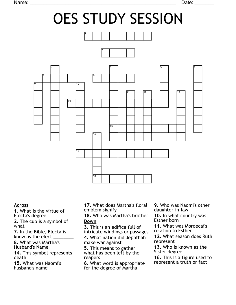OES STUDY SESSION Crossword
