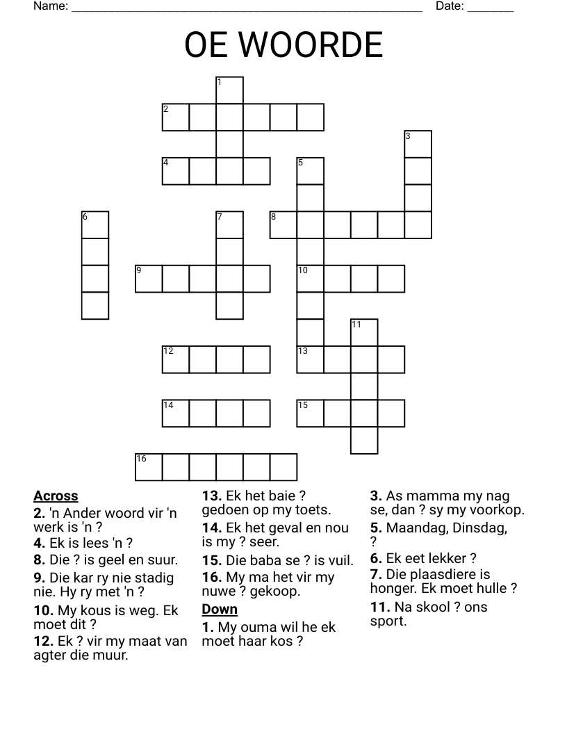 OE WOORDE Crossword