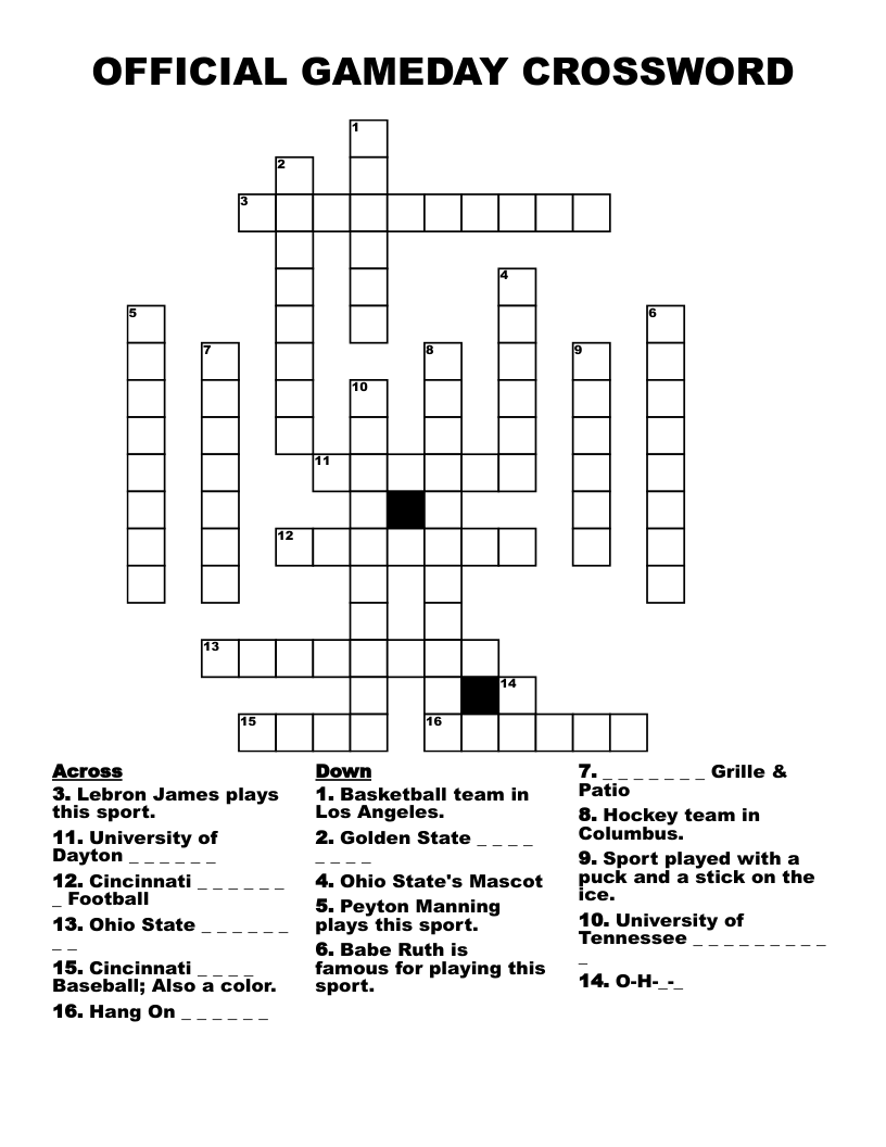 OFFICIAL GAMEDAY CROSSWORD