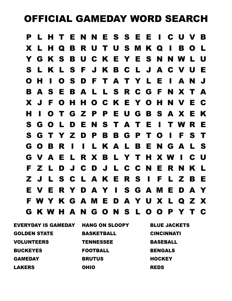 OFFICIAL GAMEDAY WORD SEARCH