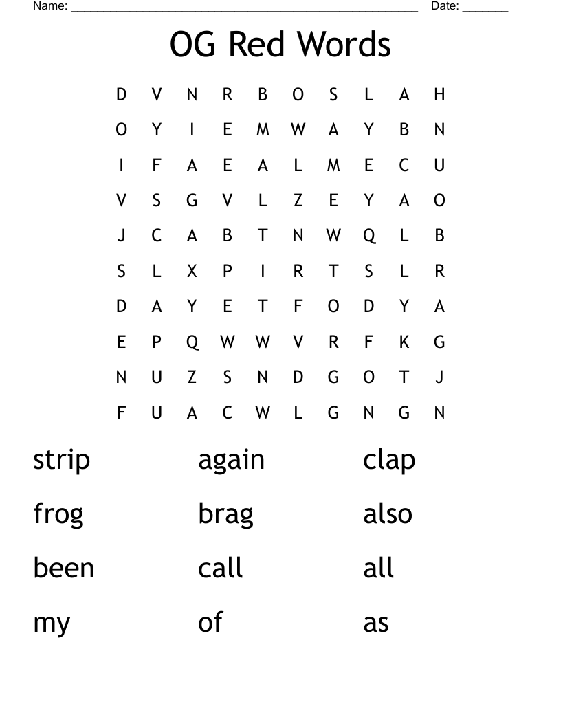 OG Red Words Word Search