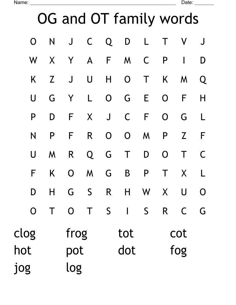 OG and OT family words Word Search