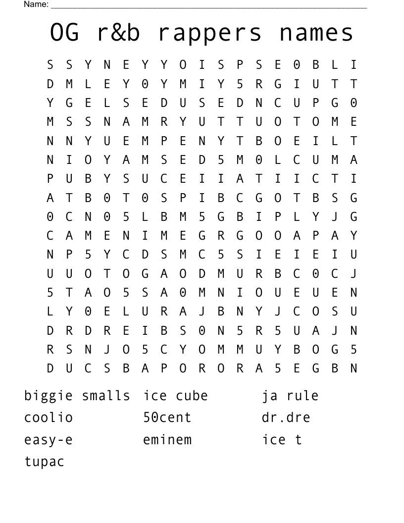 OG r&b rappers names Word Search