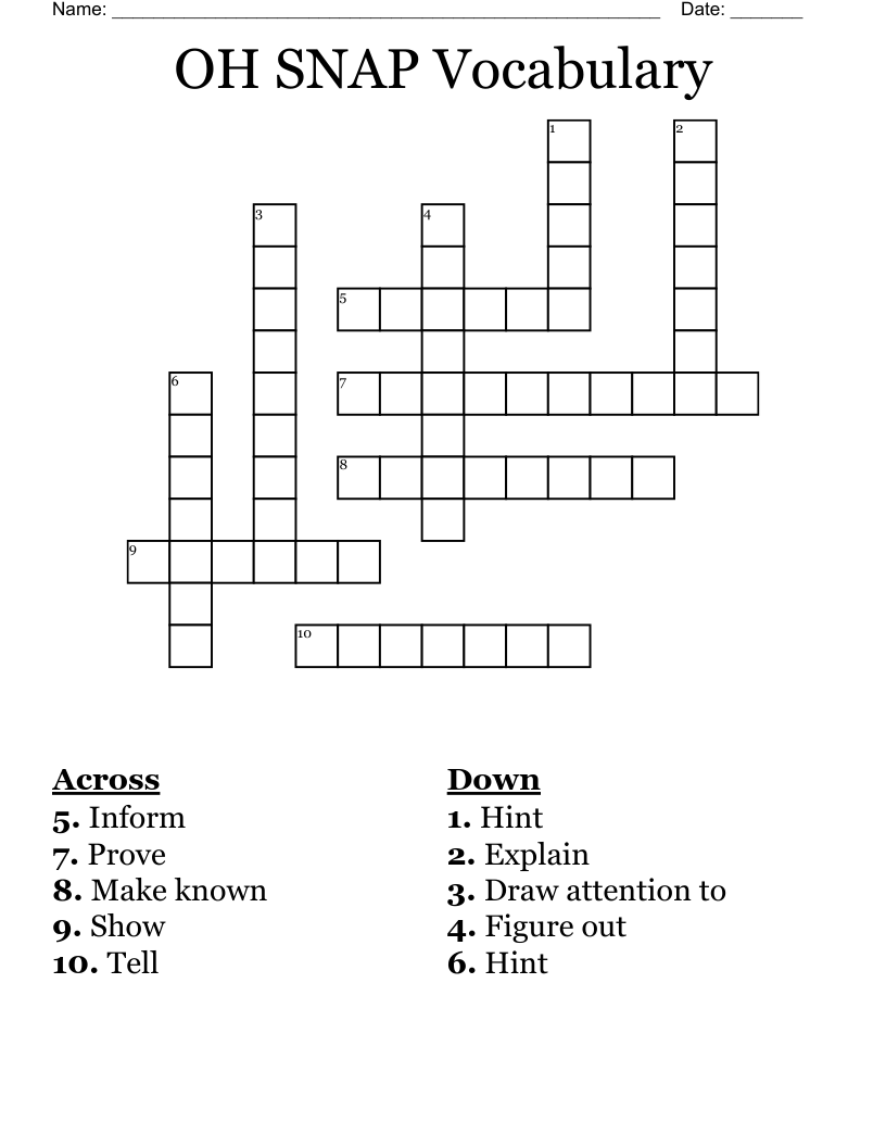 OH SNAP Vocabulary Crossword
