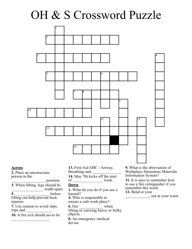 OH & S Crossword Puzzle