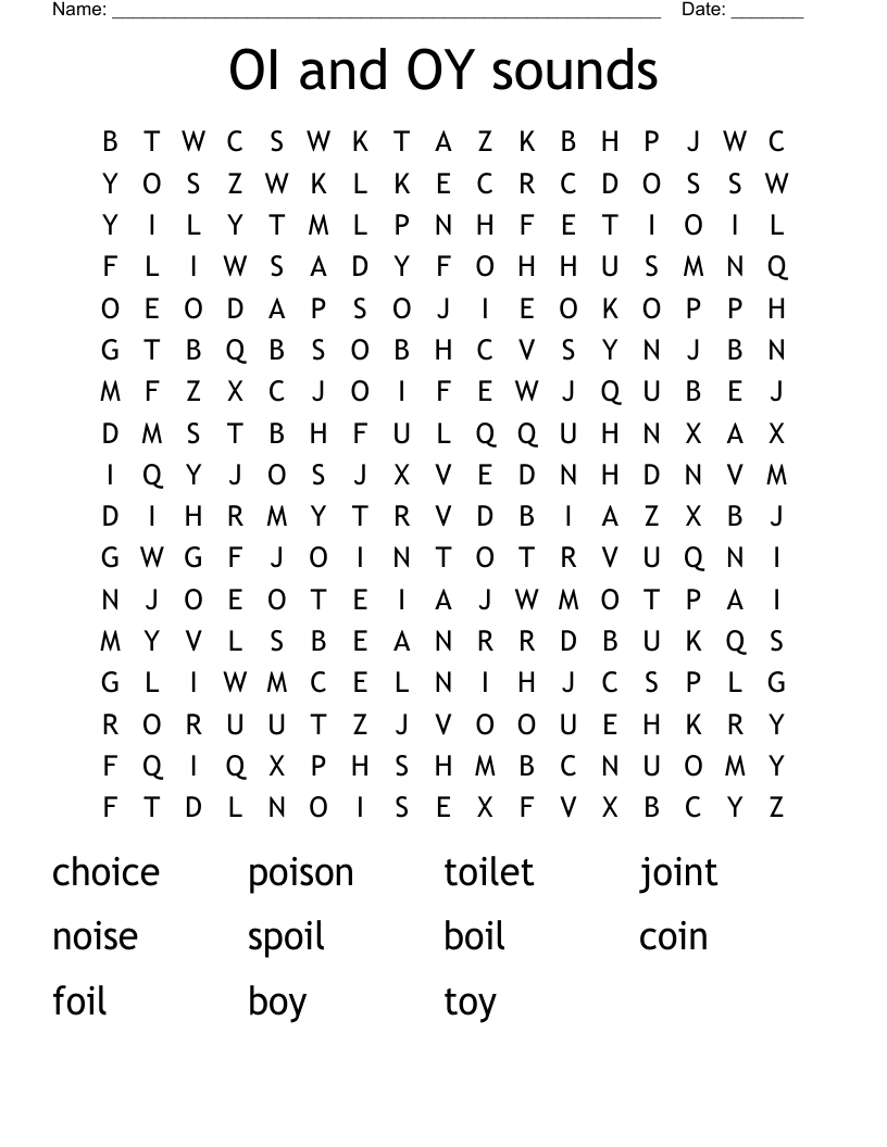 OI and OY sounds Word Search