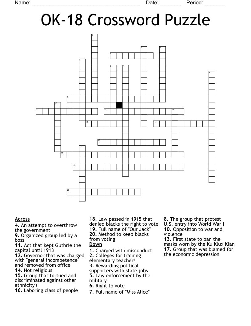 OK-18 Crossword Puzzle